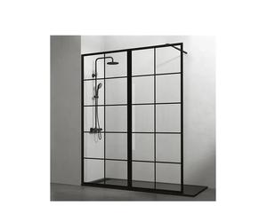 Mampara de Ducha Walk-in SCREEN BLACK CHESS XXL GME - 2 Paneles Fijos 195 cm, Vidrio Templado 8mm, Negro Mate, A Medida - 240 cm / Sin rodapié negro