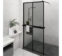 Mampara ducha con estante vidrio ESG y aluminio negro 118x195cm,Bricolaje,Fontanería,Piezas y herramientas para componentes de fontanería,Artículos de ducha,Paredes y mamparas de ducha-3185490