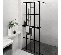 Mampara ducha con estante vidrio ESG y aluminio negro 80x195 cm,Bricolaje,Fontanería,Piezas y herramientas para componentes de fontanería,Artículos de ducha,Paredes y mamparas de ducha-3185443