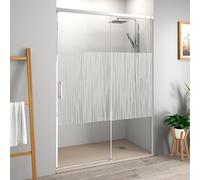 Mampara Ducha Frontal Corredera 1 Puerta Corredera 1 fijo | Cristal templado 6mm Antical Serigrafía | Altura 195cm | Perfilería Cromo Brillo | 125cm (Adaptable 119-124cm)