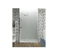 Mampara frontal para ducha con una puerta abatible y una hoja fija de vidrio templado Glass de GME - 137-140