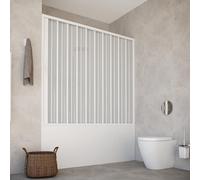 Mampara para bañera, 160 x 150 cm, modelo Alba, de PVC, puerta única con apertura lateral, paneles semitransparentes, perfiles de color blanco