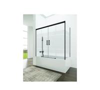Mampara para bañera angular con tres hojas fijas y dos correderas Frost Plus con perfiles negros Basic de GME - 162 a 172 cm / 72 a 74 cm