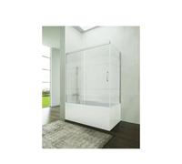 Mampara para bañera angular de tres hojas de cristal decorado Frost Plus con perfiles cromo de GME - 155 a 160 cm / 72 a 74 cm