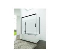 Mampara para bañera angular de tres hojas de cristal decorado Frost Plus con perfiles negros Basic de GME - 140 a 145 cm / 72 a 74 cm