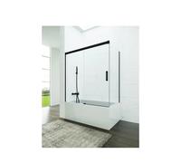 Mampara para bañera angular de tres hojas de cristal transparente con perfiles negros Basic de GME - 140 a 145 cm / 67 a 70 cm