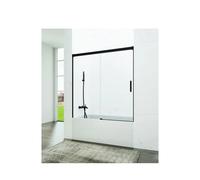 Mampara para bañera frontal con una hoja fija y una corredera de cristal transparente con perfiles negros de GME - 160 a 165 cm