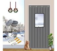 Mampara Térmica Para Puertas Con Con Ventana Transparente De PVC - Triple Aislamiento De Algodón, Barrera Contra El Frío, Viento Y Ruido Para Invierno, Cortina Aislante(Gray,85cmx210cm)