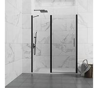 Mamparas de Ducha - GME modelo OPEN BLACK COMBI D - Fijo + Puerta Abatible Cierre Perfil Imán - Perfilería Negro Mate - Vidrio con Anti Cal (Rango 80-85 cm - Fijo 30 cm + Puerta 50 cm)