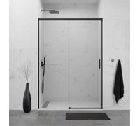 Mamparas Online | Mamparas para Ducha Frontales de Cristal | Mampara de Cristal para Ducha sin Perfil Inferior | Manpara para Baño de Ducha Fija y Fácil Limpieza (NEGRA, 100-105 cm)