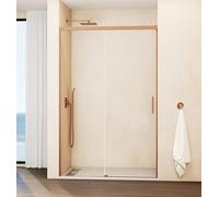 Mamparas para Ducha Frontal Fija y Corredera | Mampara de Cristal para Ducha 6 mm Antical Sin Perfil Inferior | Manpara para Baño Aluminio Premium - 175-180 cm - COBRE