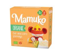 MAMUKO Gachas orgánicas de avena y sémola de maíz, gachas de avena alta en fibra sin azúcar añadida, leche y conservantes, gachas veganas ideales para niños pequeños (200 g, 10 porciones)