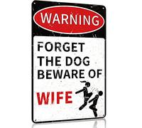 Man Cave Decor Funny Man Cave Sign, divertidos letreros de metal para bar, pub, oficina, garaje, decoración de pared - Forget The Dog Beware of Wife - Letrero de aluminio retro de 8 x 12 pulgadas, reg