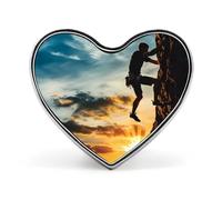 Man Climbing on Rock Mountain Sunset Brooch Pins Heart Badge Collar Lapel Pins Dress Coat Accessories for Women Men