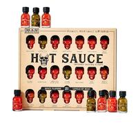 Man Crates: Surtido «Hot Sauce Inferno» - Incluye 21 sabores en mini botellas de salsa picante con forma de calavera; un desafío picante con habanero, chile fantasma y más.