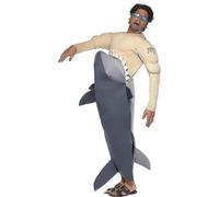 Man Eating Shark Costume Scary Bloody Shark Jumpsuit Halloween Costume for Adult Muscle Men Cosplay Carnival Party Purim