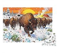 Manada de bisontes de Yellowstone en tormenta de Nieve Puzzle De Madera Impermeable Puzzles De 1000 Piezas para Adultos Divertido Rompecabezas Juegos Desafiantes