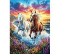 Manada de Caballos Blancos galopando Puzzle 300 Piezas Maquetas Construir 3D Detalladas Mitos fantásticos Rompecabezas Educativo para Familia Aliviar Estrés Estera Portátil Moderno 300 PCS