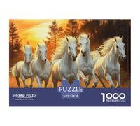 Manada de Caballos Blancos Puzzle de 1000 Piezas Papel para Adultos Bosque en Carrera Puzzle para Toda la Familia Relajación Regalo 52x38cm/1000pcs