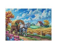 Manada de Caballos en el Campo Puzzle 300 Piezas Portátil Familiar Pastoral Cabin Meadow Rompecabezas 3D para Familia Desafío Intelectual Maquetas Educativas Construir 300 PCS