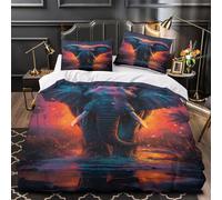 Manada de elefantes Funda de Edredón 3 Piezas Microfibra Suave Estampado 3D Cierre de Cremallera Oculta con Fundas de Almohada Antibacteriana Digital Funda Edredon for familia Double（200x200cm）