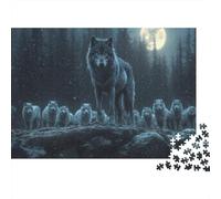 Manada de Lobos a la luz de la Luna. Rompecabezas de cartón 100% Reciclado con Lobos y ovejas por la Noche. 1000 Piezas. Juego Educativo clásico único para Adultos. 52 x 38 cm / 1000 Piezas.