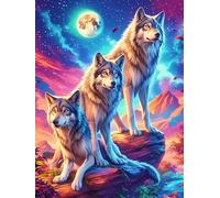 Manada de Lobos Aullando a la Luna Puzzle 300 Piezas Cartón Resistente para Parejas Vida Silvestre y Mascotas Noches De Cita Actividad Antiestrés Tiempo Libre Pack Completo Regalo Aniversario 300 PCS