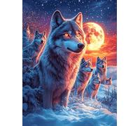 Manada de Lobos bajo la Luna de Sangre Rompecabezas 500 Piezas Cartón para Adultos Y Adolescentes Vida Silvestre y Plantas Hobby Colección Toda La Familia Decoración Única Hogar 500 PC