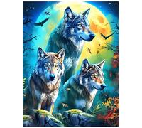Manada de Lobos bajo Luna Llena Puzzle 1000 Piezas Desafío Intelectual 3D Paisaje Ciencia ficción Rompecabezas para Hombres Y Mujeres Obra De Arte Colorido Decoración Hogar 1000 PCS
