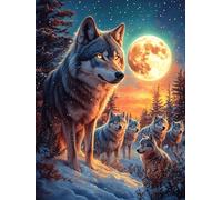Manada de Lobos bajo Luna Llena Puzzle 300 Piezas Planta Silvestre Rompecabezas Familiar para Adultos Aliviar Estrés Decoración De Pared Moderna 300 PCS