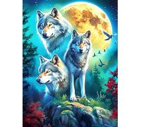 Manada de Lobos bajo Luna Llena Puzzles 1000 Piezas Impossible 3D Paisaje de Ciencia ficción Rompecabezas para Adultos Desafío Intelectual Estera Portátil DIY Moderno Creativo 1000 PCS