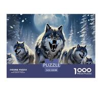 Manada de Lobos del Norte Puzzle de 1000 Piezas Papel para Adultos Bosque Invernal Relajante Puzzle para Toda la Familia Decoración Regalo 52x38cm/1000pcs