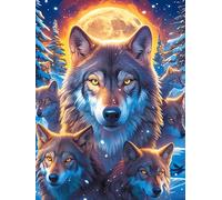Manada de Lobos en el Bosque a la luz de la Luna Rompecabezas 500 Piezas Cartón para Niños Mayores 14 Años Noches De Cita Antiestrés Pack Completo Detalle Único Original 500 PCS