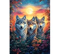 Manada de lobos en el bosque iluminado por la luna Puzzle 500 Piezas Estera Portátil Antideslizante Cuento de hadas acompañante mágico Rompecabezas Familiar Para Hombres Y Mujeres Aliviar Estrés Decor