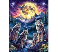 Manada de Lobos montaña Nevada a la luz de la Luna Rompecabezas 500 Piezas Cartón para Niños Mayores 14 Años Noches De Cita Antiestrés Pack Completo Detalle Único Original 500 PCS