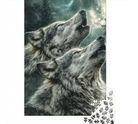 Manada de Lobos Noche de Luna Puzzle de 1000 Piezas Papel para Adultos Aullido Juego de Puzzle 1000 Piezas Relajante Regalo 38x26cm/1000pcs
