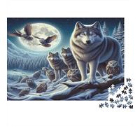 Manada de Lobos Paisaje Nevado Puzzle de 1000 Piezas Puzzle para Adultos Noche de Luna Juego de Puzzle 1000 Piezas Relajación Familiar 70x50cm/1000pcs
