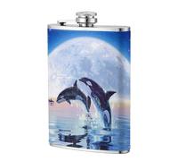 Manada de orcas,Frasco de acero inoxidable 304 de 8 oz con funda de cuero sintético, frasco de bolsillo para licor plano para exteriores