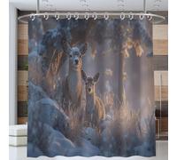 Manadas De Ciervos Del Bosque Cortina De Ducha 150*180cm De Caída, Cortina De Baño Animales Del Bosque De Invierno, Poliéster Impermeable Cortinas Ducha Con Ganchos Para Bañera Y Hotel, Marrón Claro