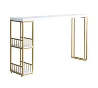 MANAFEEL Mesas de bar de madera maciza de moda nórdica, doble almacenamiento, mesa alta para tienda de té, mesa de comedor informal, sin sillas, mesa alta de pub (120 x 40 x 105 cm)