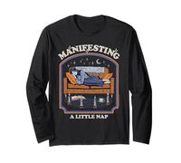 Manafesting a Nap Sarcastic Retro Vintage Funny Adult Humor Manga Larga