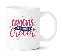 Manahia - Taza Gracias por Ayudarme a Crecer - Impresa en Francia - Cerámica - Taza Niñera, Maestra, Guardería - Idea Original para decir Gracias - Fin de Curso, Navidad, Despedida - Caja Regalo Kraft