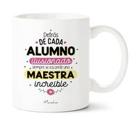 Manahia - Taza Maestra - Detrás de cada alumno ilusionado se esconde una Maestra increíble - Impresa en Francia - Cerámica - Regalo Profesora Fin de Curso para decir Gracias por todo - Caja Kraft