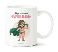 Manahia - Taza Mamá - Aquí bebe una súper mamá | Regalo Original Hijos, Supermamá - Idea Sorpresa Día de la Madre, Navidad | Caja Regalo Kraft
