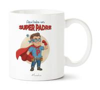 Manahia - Taza Papá - Aquí bebe un super papá | Regalo Original papi, Superhéroe - Idea Sorpresa Día del Padre, Cumpleaños | Caja Regalo Kraft