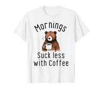 Mañanas Divertidas para Amantes del café chupan Menos con un Oso Lindo Camiseta