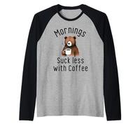 Mañanas Divertidas para Amantes del café chupan Menos con un Oso Lindo Camiseta Manga Raglan
