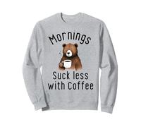 Mañanas Divertidas para Amantes del café chupan Menos con un Oso Lindo Sudadera