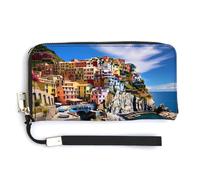 Manarola Italy Cinque Terre Coastal Town - Cartera de piel con correa para la muñeca para hombres y mujeres, Estilo:, 20.0*10.5cm
