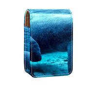 Manatee Sea Cow Blue Lip Gloss Holder Estuche portátil Mini Lipstick Storage Box Travel Lipstick Organizer Case with Mirror for Women, Varios colores, 9.5x2x7 cm/3.7x0.8x2.7 in